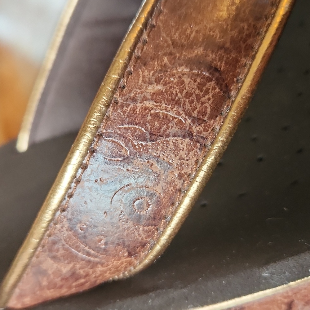 Volatile‎ Tooled Frappachino  Platform Heel Thong Sandal Brown sz 10 Chunky - Picture 12 of 13